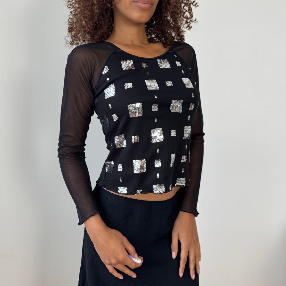 Vintage Y2k Sheer Mesh Sequin Top (S/M) - image 4